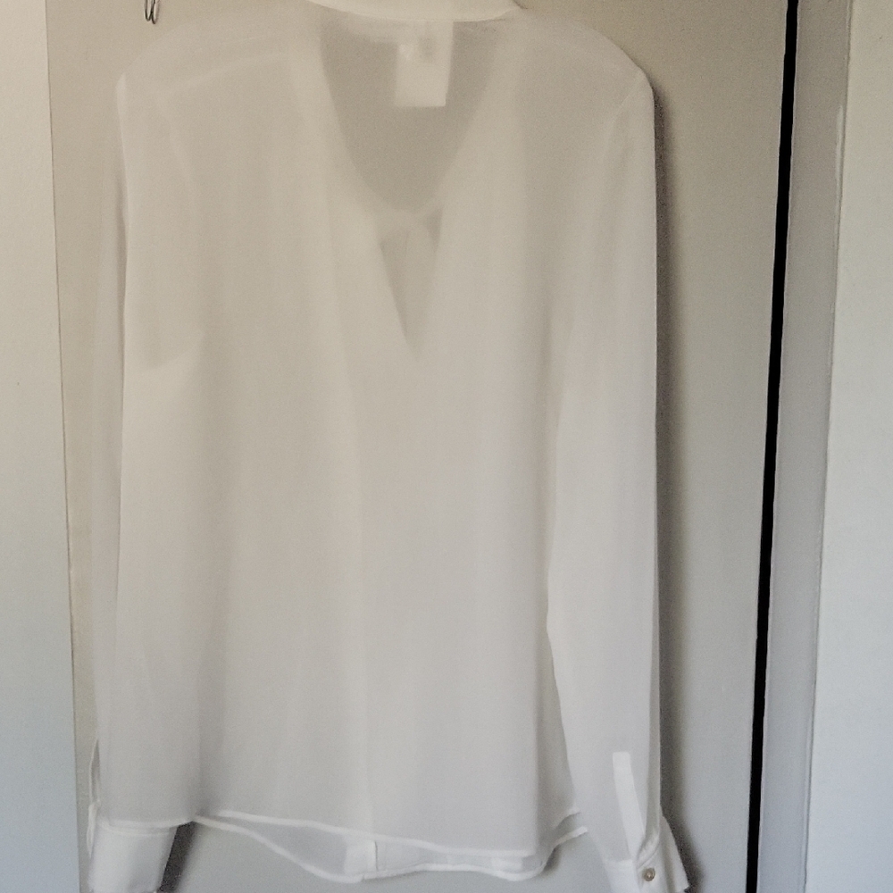 Frame Denim White Pleated Blouse with Bib Collar - Picture 3 of 11